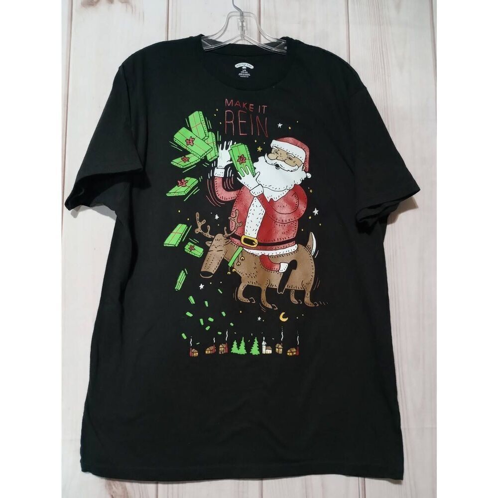 Holiday Times Tshirt Men's Large Christmas Santa Cash Rein‎